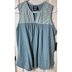 Sherpa Adventure Gear XL Green Floral Embroidered Outdoor Womens Tank Top